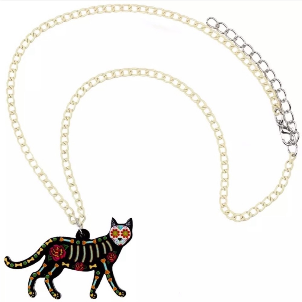 Halloween Spooky Skeleton Cat Bones Necklace - Picture 4 of 4